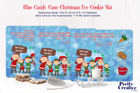 Blue Candy Cane Christmas Eve Cookie Mat Illustrations