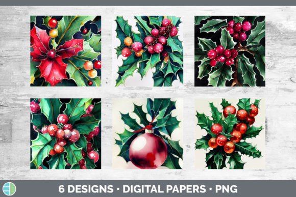 Christmas Holly Backgrounds Digital Sc: Festive Illustrations