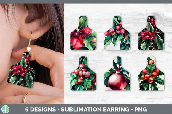 Christmas Holly Cow Tag Earring Sublim: Festive Illustrations