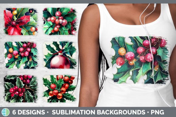 Christmas Holly Distressed Sublimation B: Premium Illustrations