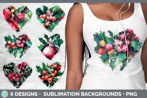 Christmas Holly Heart Distressed Clipart & Illustrations