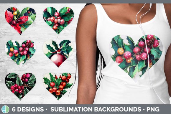 Christmas Holly Hearts Clipart Sublima: Festive Illustrations