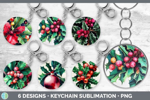 Christmas Holly Keychain Bundle: Festive Illustrations