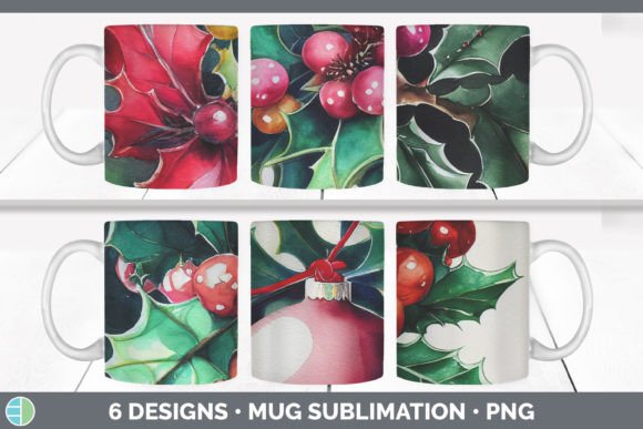Christmas Holly Mug Sublimation Coffee: Festive Illustrations