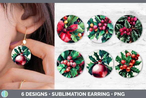 Christmas Holly Round Earring Sublimat: Festive Illustrations