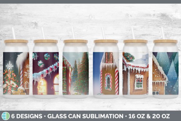 Gingerbread Christmas Glass Can Sublim: Festive Illustrations