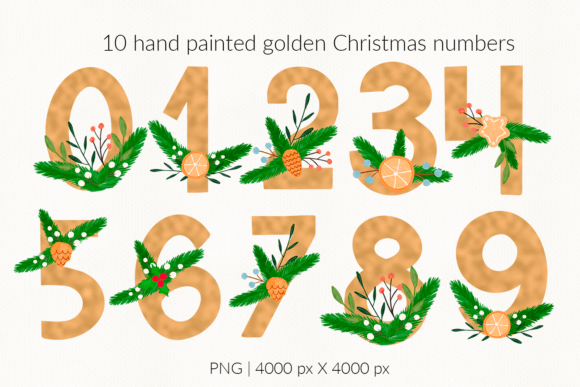 Golden Foil Christmas Wreath Numbers: Premium Illustrations