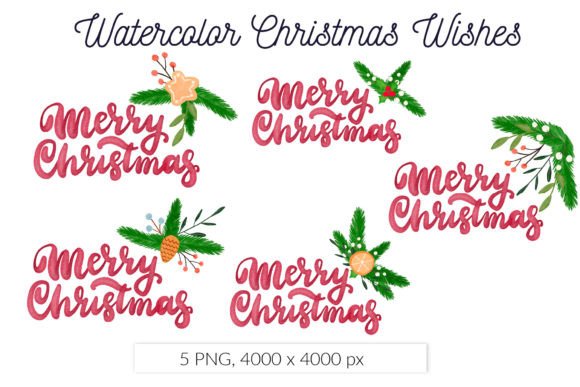 Merry Christmas Watercolor Floral Wishes: Premium Illustrations