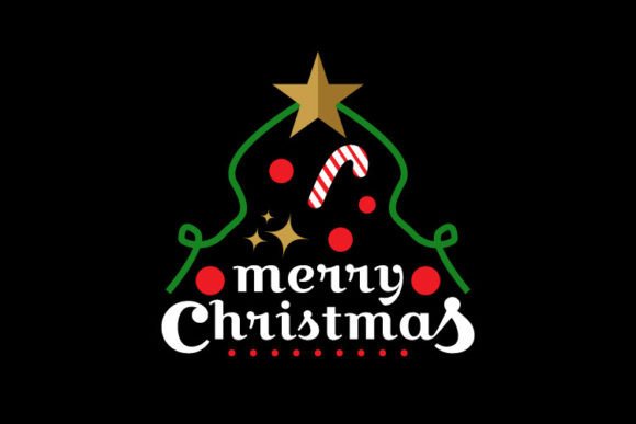Merry Christmas Word Lettering Logo: Festive Illustrations