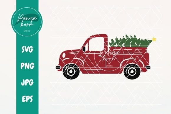 Red Christmas Tree Truck: Festive Illustrations