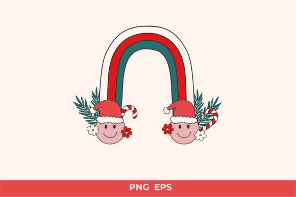 Retro Christmas Rainbow PNG: Festive Illustrations