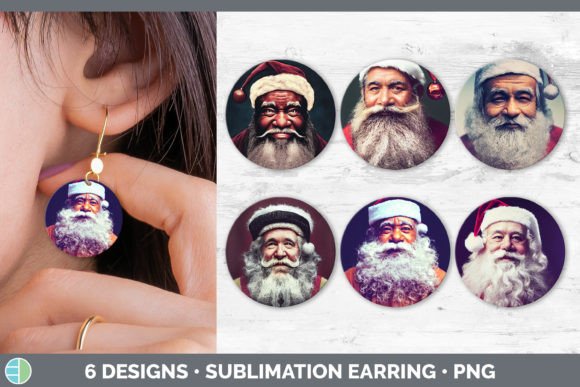 Santa Christmas Round Earring Sublimat: Fresh Illustrations