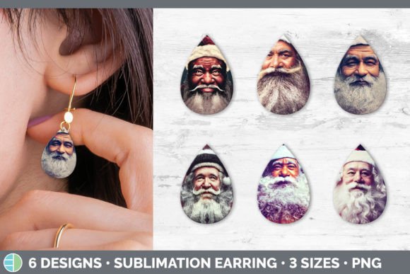 Santa Teardrop Earring Subli: Festive Illustrations