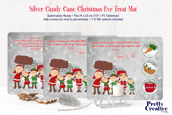 Silver Candy Cane Christmas Treat Mat: Festive Illustrations