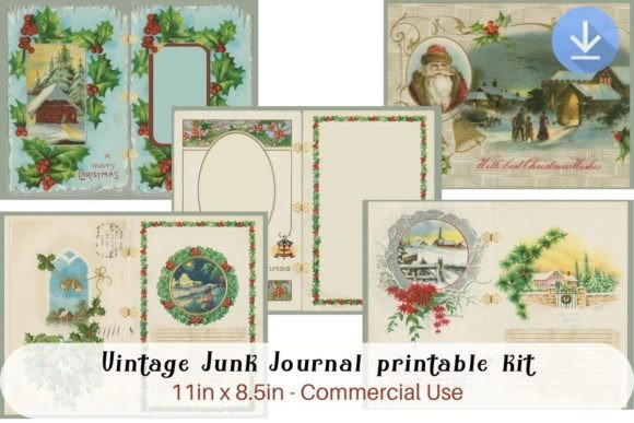 Vintage Christmas Junk Journal Printable: Festive Illustrations