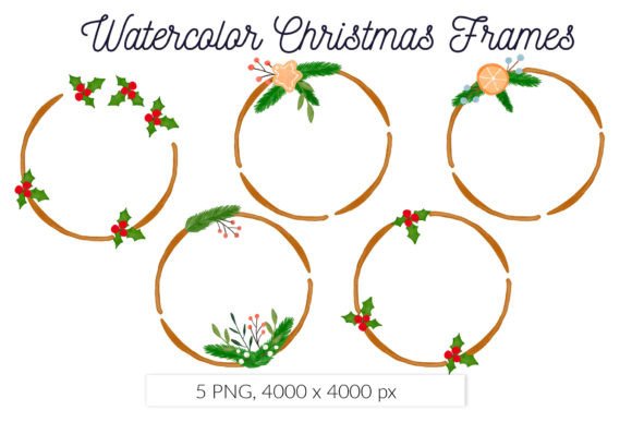 Watercolor Christmas Floral Circle Frame Illustrations Review