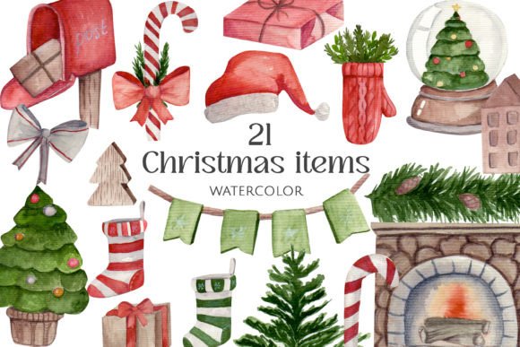 Watercolor Christmas Items Set: Festive Illustrations