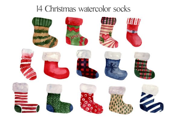 Watercolor Christmas Socks: Festive Illustrations